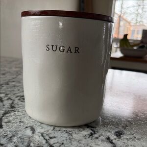 Hearth & Hand off white Ceramic Sugar Canister with Wooden Lid